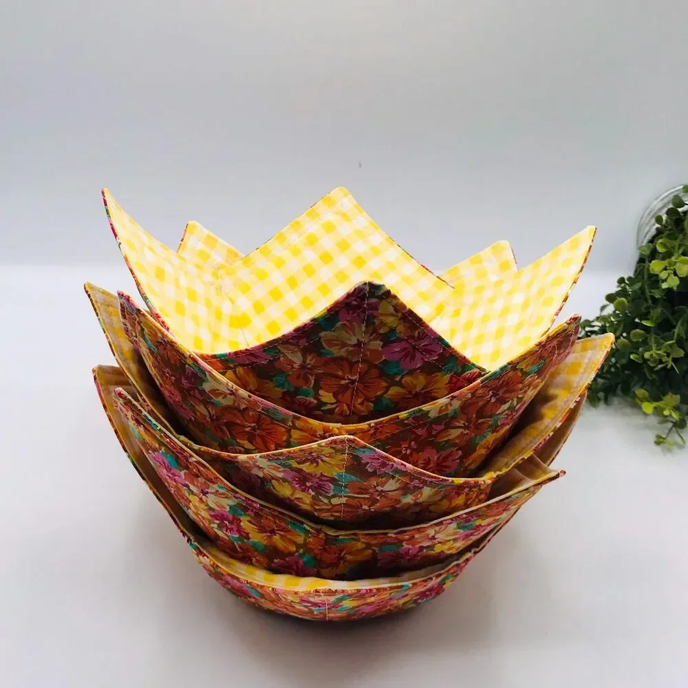 Microwave Soup Bowl Cozy, Reversible Bowl Orange Pinks And Yellow Florals